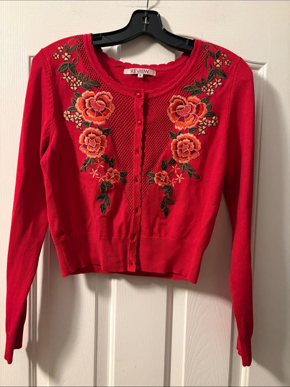 Review designed in Australia Red Embroidered cardigan size S/M